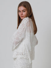 Load image into Gallery viewer, Floral Embroidered Sheer Blouse with Lace Hem