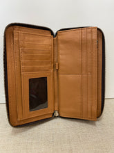 Load image into Gallery viewer, Merida Cowhide and Tooling Leather Sunflower Zippered Wallet - Tan &amp; White