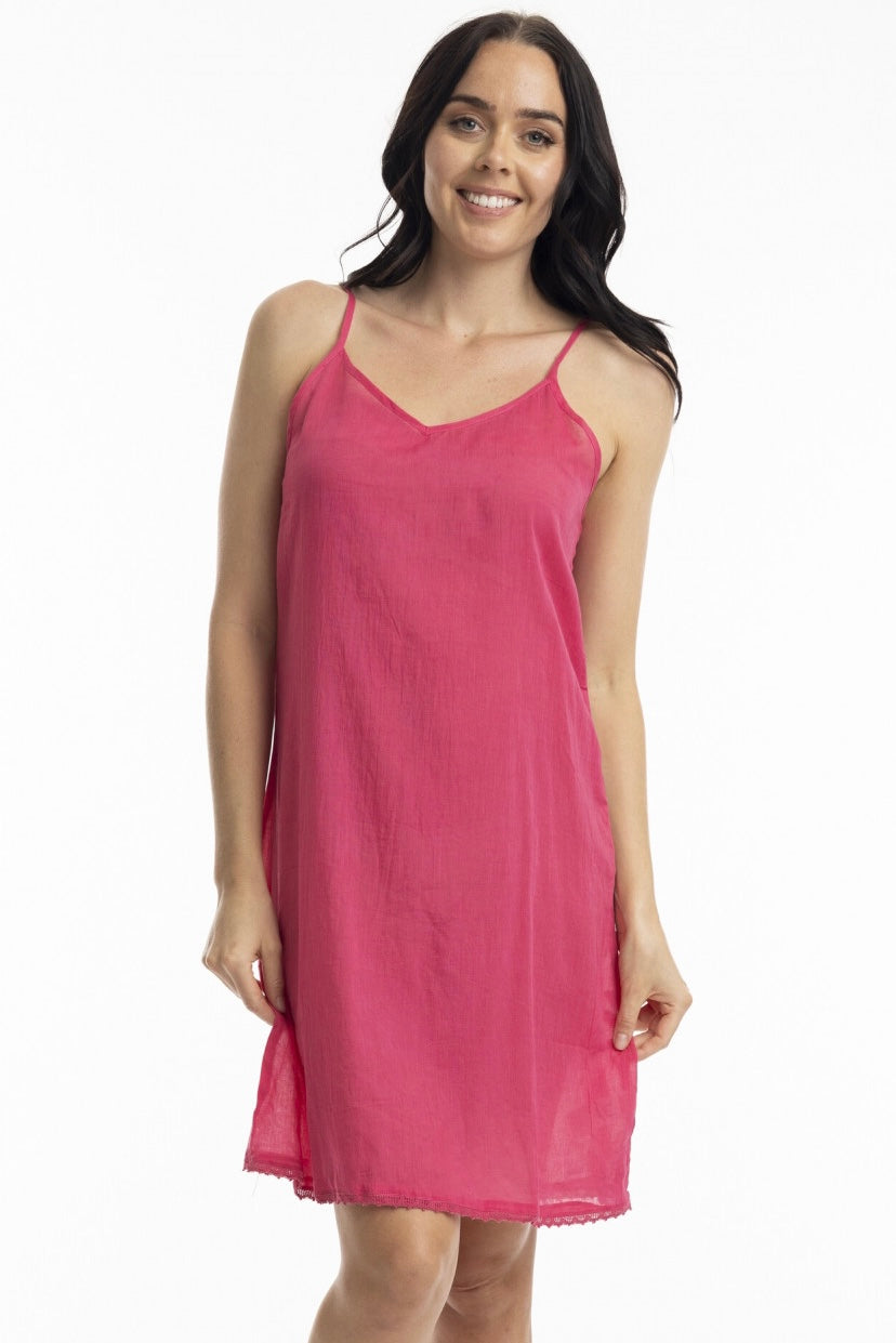 strapless open back dress Acid Pink Lace-Trim Mini Slip Dress