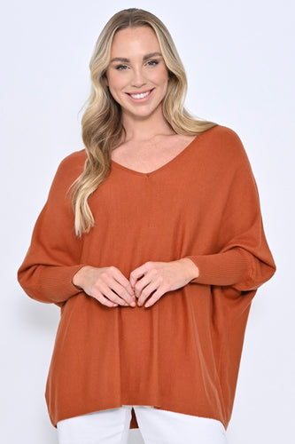 V Neck Jumper - Rust