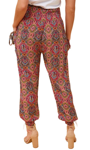Harem Pants - Red Abstract Print