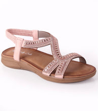 Load image into Gallery viewer, Diamanté Pink Sandals with sparkling pink gemstone strap.