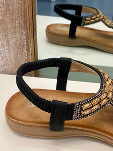 Flat Beaded Sandals - black