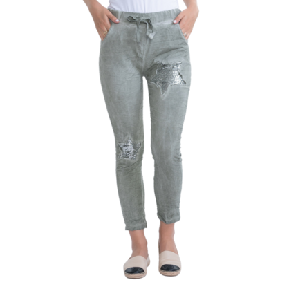 Italian Stretch Sequenced Pants - Khaki