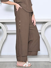 Full Length Side Button Layered Beach Pant - Chocolate