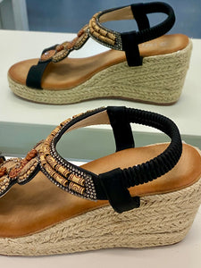 Hemp Wedge Sandals - Black