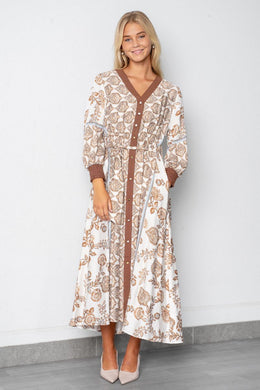 Ikat Border Print MaxiDress - Mocha