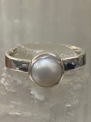 Round Sterling Silver Ring - White Pearl