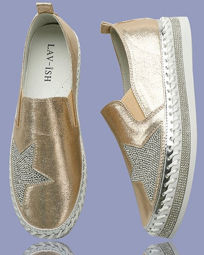 Lav-Ish Sneakers with Bling Star - Gold