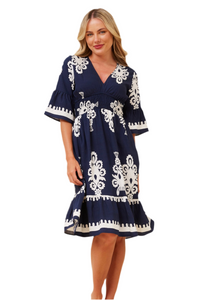 Damask Izabella Border Print Dress