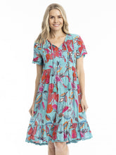 Load image into Gallery viewer, Colette V Neck Tassel Dress - Tropical Foliage Sea