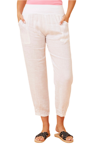 Finn white linen pants with elastic waistband – made in Italy