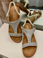Load image into Gallery viewer, Flat Diamanté Sandals - Beige