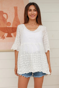 Embroidered Cotton Top - White