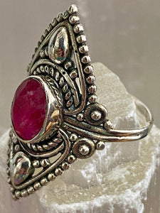 Indian Ruby Filigree Sterling Silver Ring