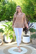 Load image into Gallery viewer, Embroidered V NeckTop - Tan