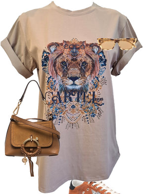 Embellished Lion graphic Tee