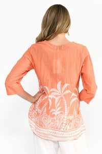 Back view of Tina V-Neck Pleated Top showing border print.