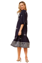 Load image into Gallery viewer, Embroidered Midi Dress - Navy