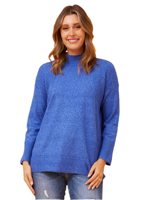 Faiza High Neck Knit Jumper - Cobalt Blue