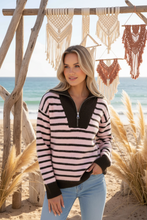 Load image into Gallery viewer, Striped Zip Knit - Pink/Chocolate