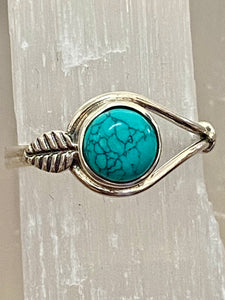 Turquoise Round Feather Sterling Silver Ring