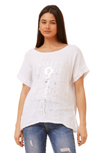 Load image into Gallery viewer, Foil Print Linen Top - White