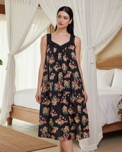 Load image into Gallery viewer, Sleevless Nightie- Black Floral Print