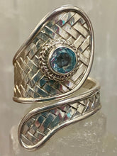 Load image into Gallery viewer, Snake Style Woven Sterling Silver Ring - Blue Topaz Facet