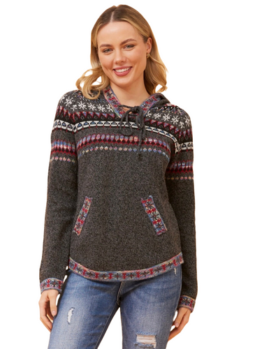 Jacquard Print Knit Jumper - Charcoal (Non Functional Pockets)
