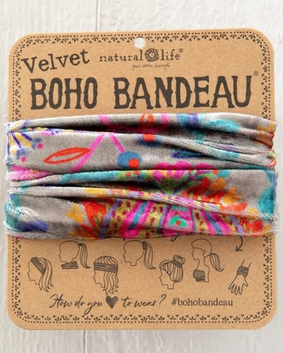 Boho Bandeau Half - Velvet Black Print Folk Cream
