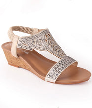 Load image into Gallery viewer, Cork Wedge Diamanté Sandals - Gold