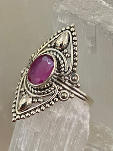 Indian Ruby Filigree Oval Sterling Silver Ring