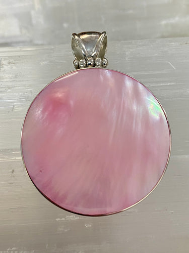 Two Sided Shell Disc Pendant - White And Pink Mother Of Peal
