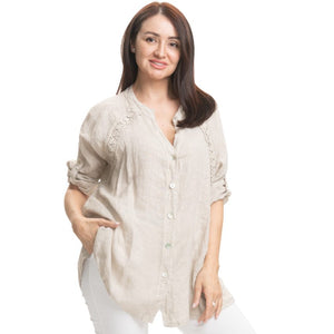 Italian Linen Top - Beige