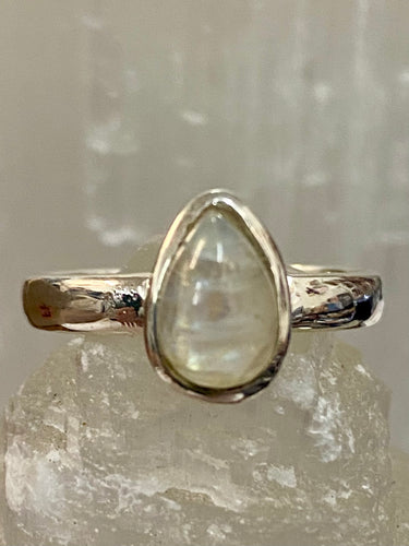 Teardrop Sterling Silver Ring - Rainbow Moonstone