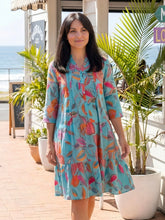 Load image into Gallery viewer, Beth Pleated Dress - Tropical Foliage Sea