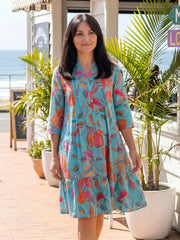 Beth Pleated Dress - Tropical Foliage Sea