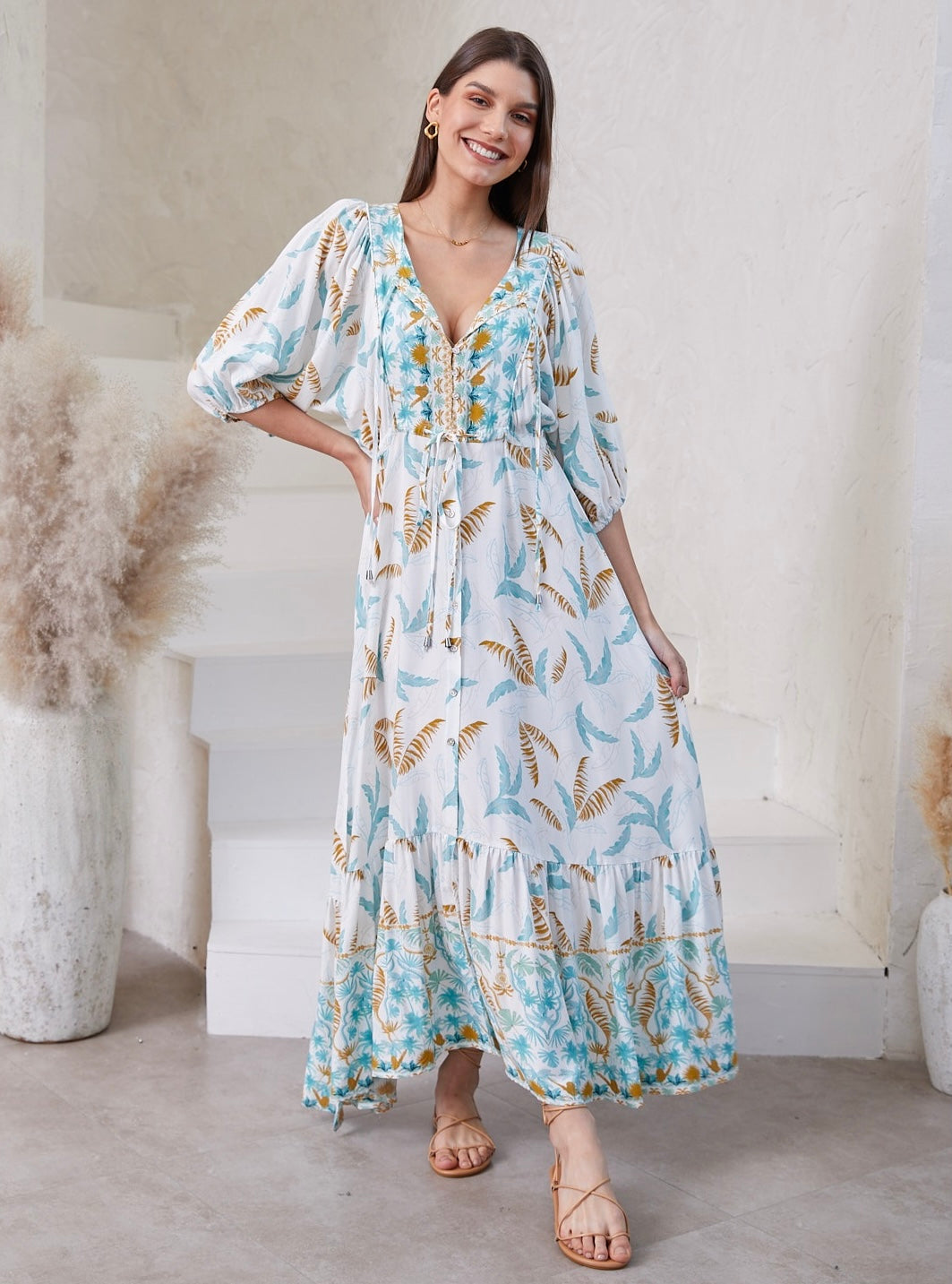 green floral maxi dress zara Green Floral Print Viscose Maxi Dress