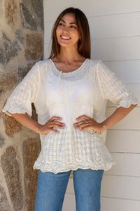 Embroidered Cotton Top - Cream