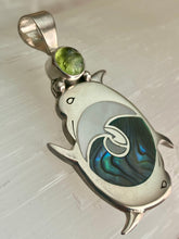 Load image into Gallery viewer, Double Dolphin Wave Sterling Silver Pendant - Paua, Mother of Pearl &amp; Peridot