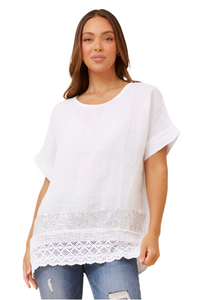 Emilio Sequin Linen Top - White