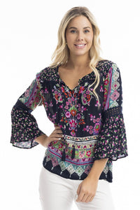 Shirred Yoke Top - Tapestry Navy