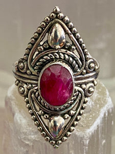 Indian Ruby Filigree Sterling Silver Ring