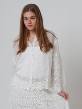 Load image into Gallery viewer, Floral Embroidered Sheer Blouse with Lace Hem
