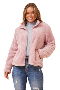 Faux Fur Teddy Jacket - Dusty Pink