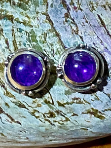 Amethyst Round Sterling Silver Earrings