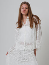Load image into Gallery viewer, Floral Embroidered Sheer Blouse with Lace Hem