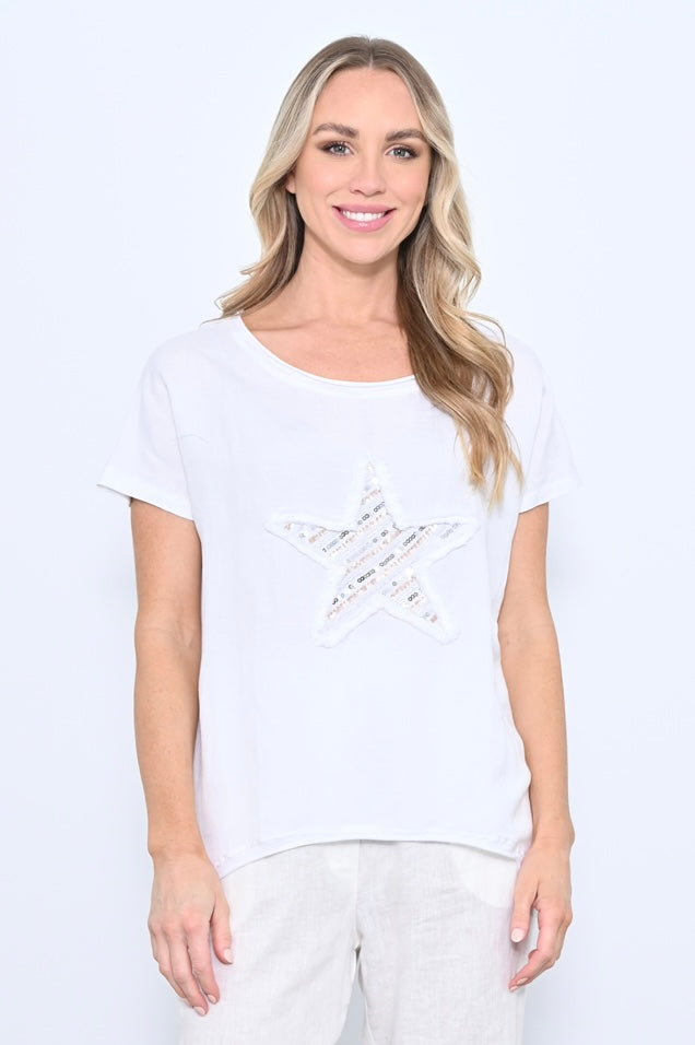 Star Linen Top - white