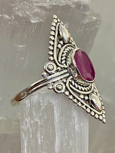 Indian Ruby Filigree Oval Sterling Silver Ring